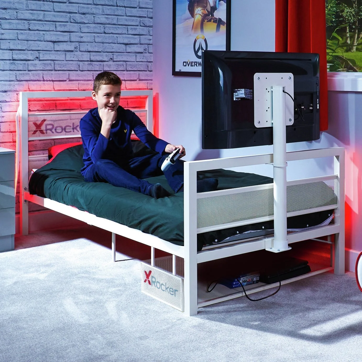 X Rocker Basecamp TV and Gaming Bed Frame - White 19523117_1.jpg