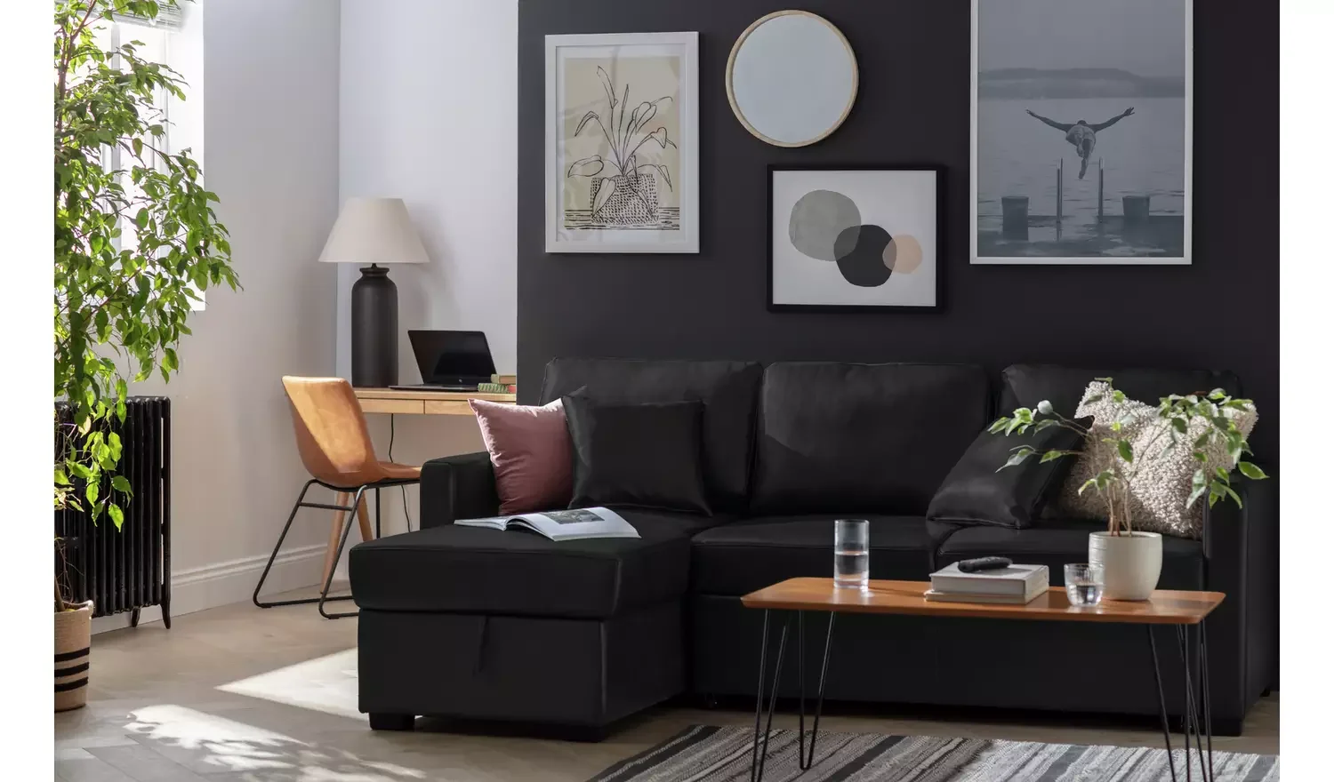 LH Faux Leather Storage Sofa Bed - Black item is half boxed half wrapped