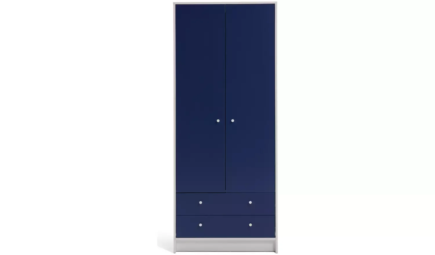 Kids 2 Door 2 Drawer Wardrobe White & Blue