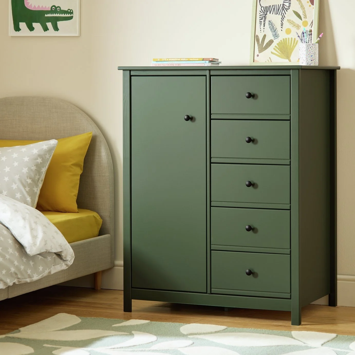 Habitat Brooklyn 1 Door 5 Drawer Short Wardrobe - Sage Green 17271911.jpg