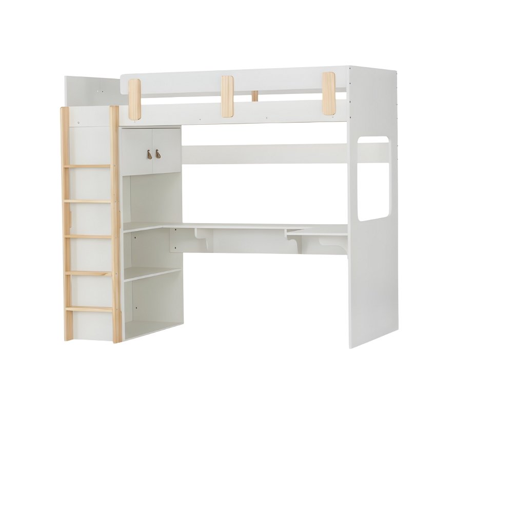 High Sleeper Cabin Bed with Built in Desk and Storage in Classic White