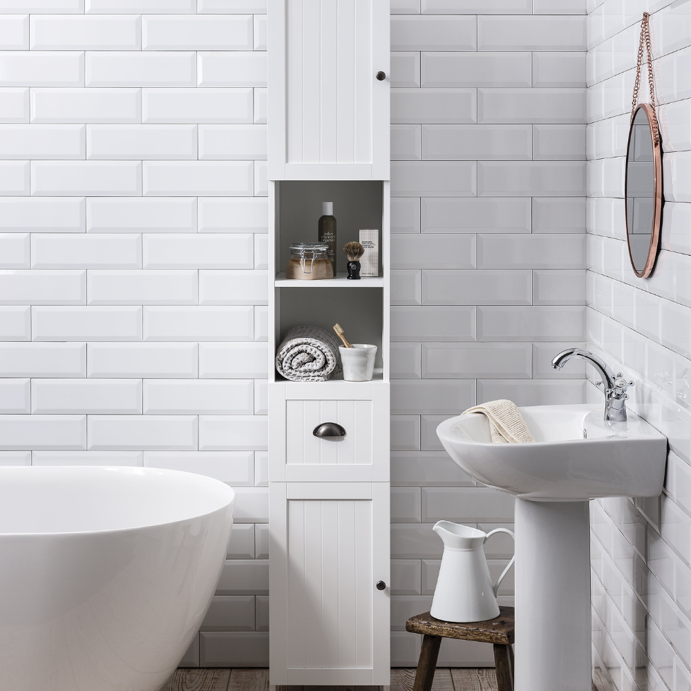 Stow Tallboy Bathroom Cabinet Hallway Storage Unit in Classic White