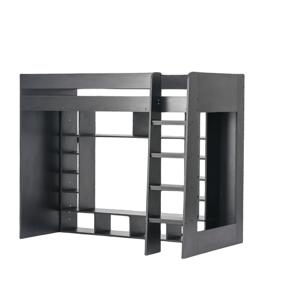 High Sleeper Cabin Bed Gaming Den with Storage in Black