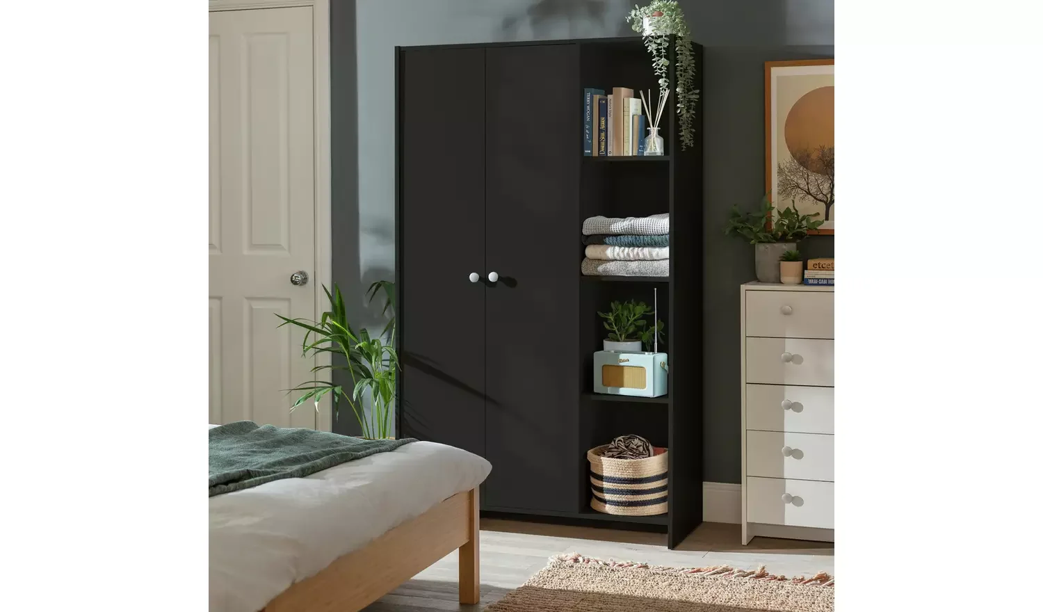 2 Door Open Shelf Wardrobe - Anthracite
