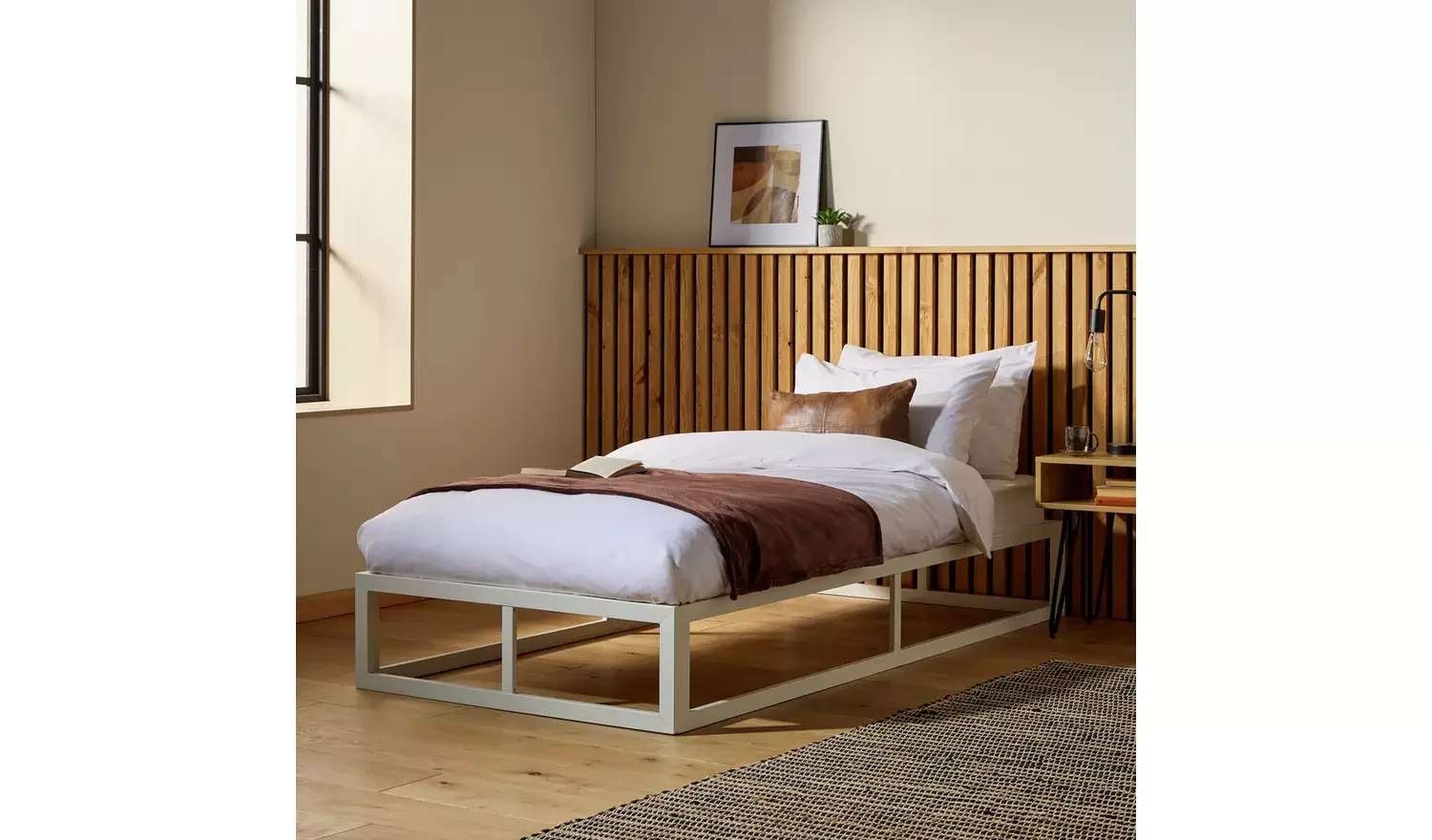 Platform Single Metal Bed Frame - White
