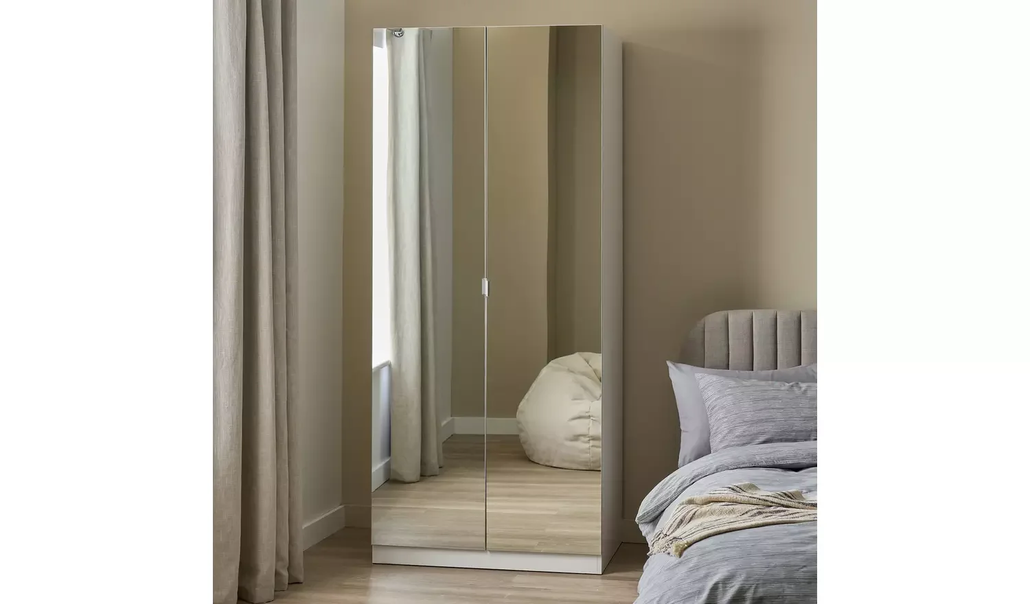 2 Door Mirror Wardrobe - White