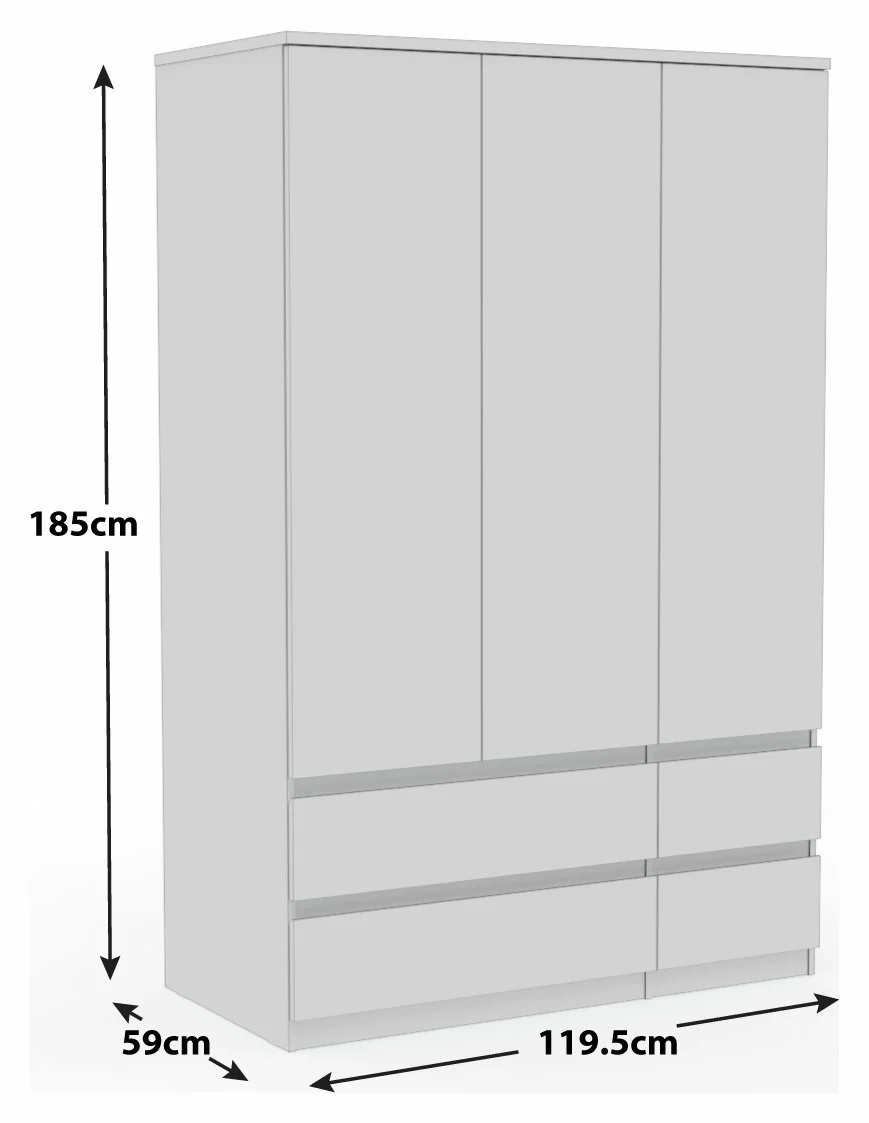 Argos Home Jenson 3 Door 4 Drawer Wardrobe - Matte White 17570681_8.jpg