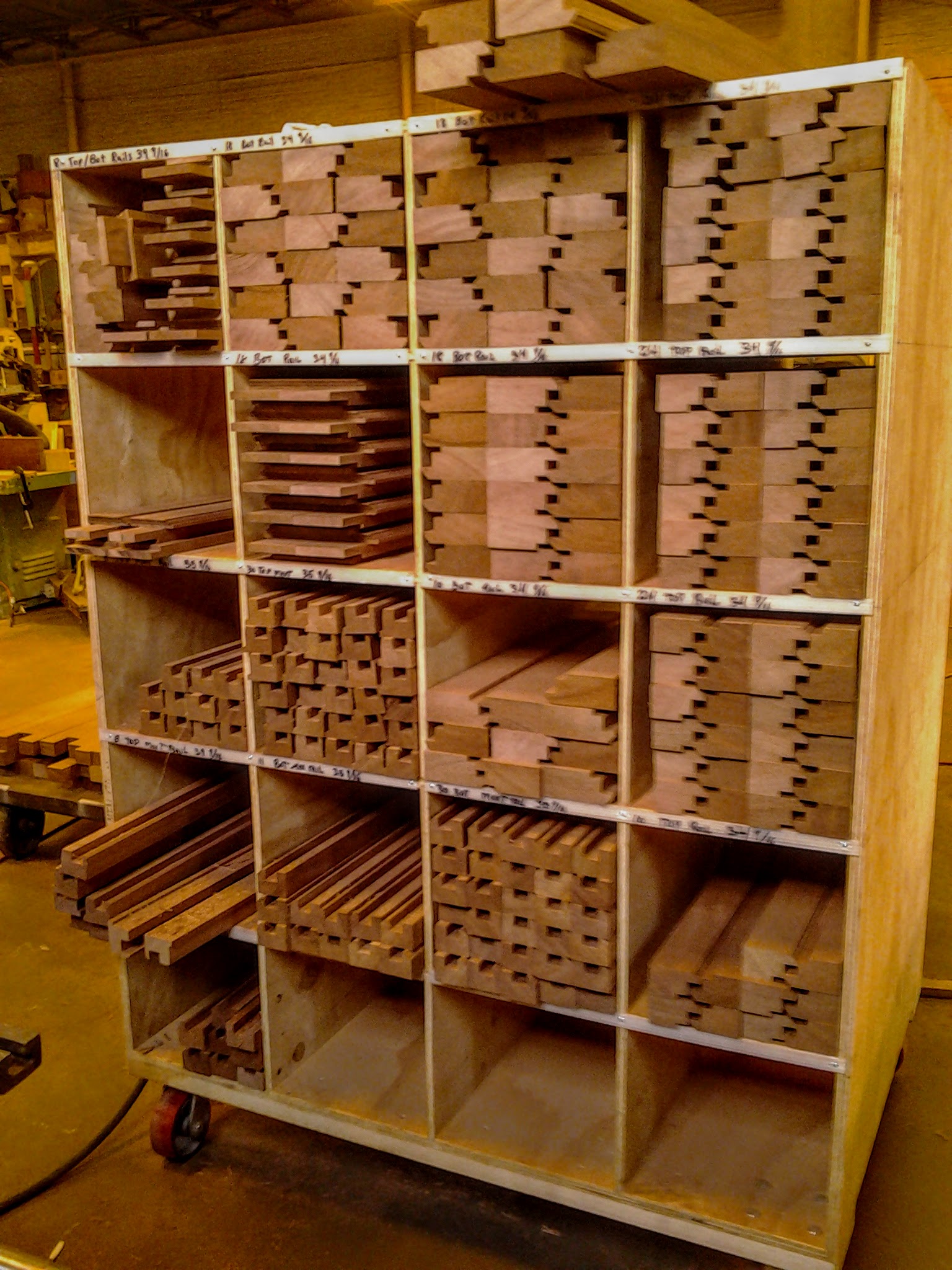 Sash parts manufactured and ready for assembly.