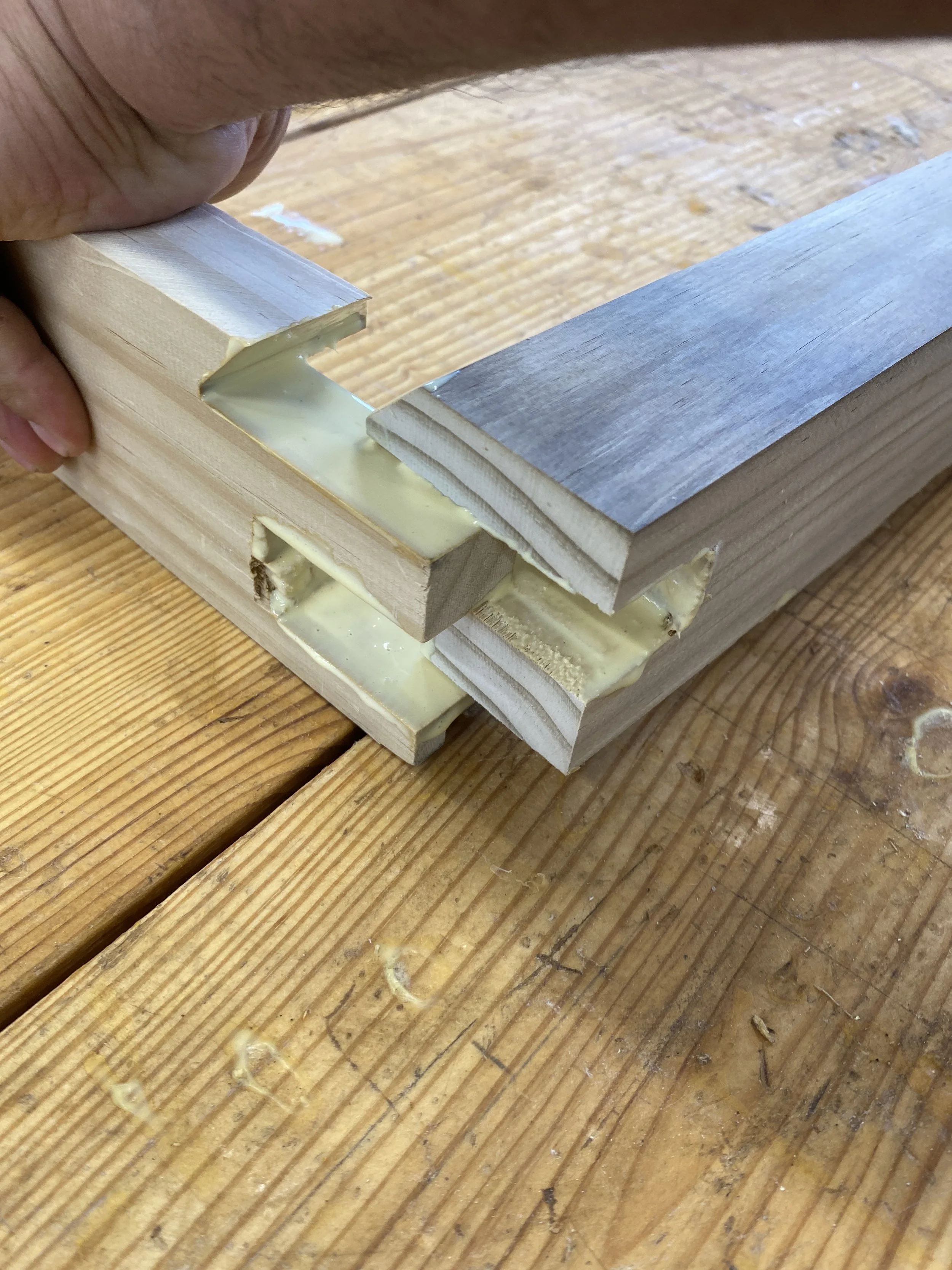 Here we see the use of the great Tightbond II. Even with Accoya's resistance to capillary action, we found the bond strength to be appropriate for this sash work.  