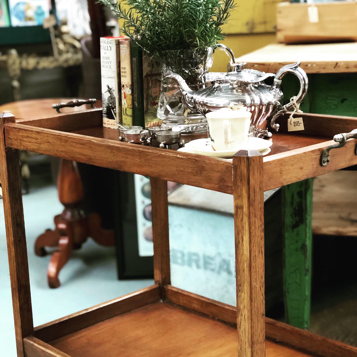 VINTAGE TEA TROLLEY This one has sold but we usually have at least one other to chose from. Versatile and functional is still has many uses in the home.