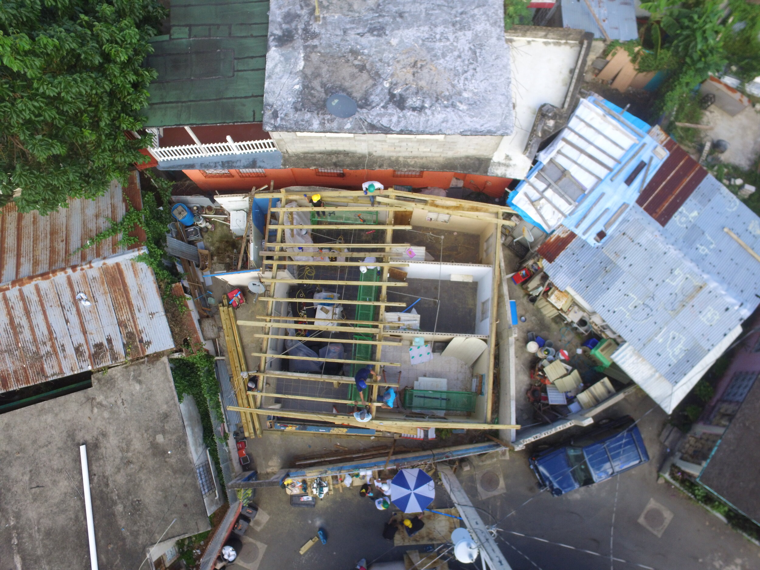 Drone view of the first out of three roofs to be completed. Photo by Luisel Zayas. 