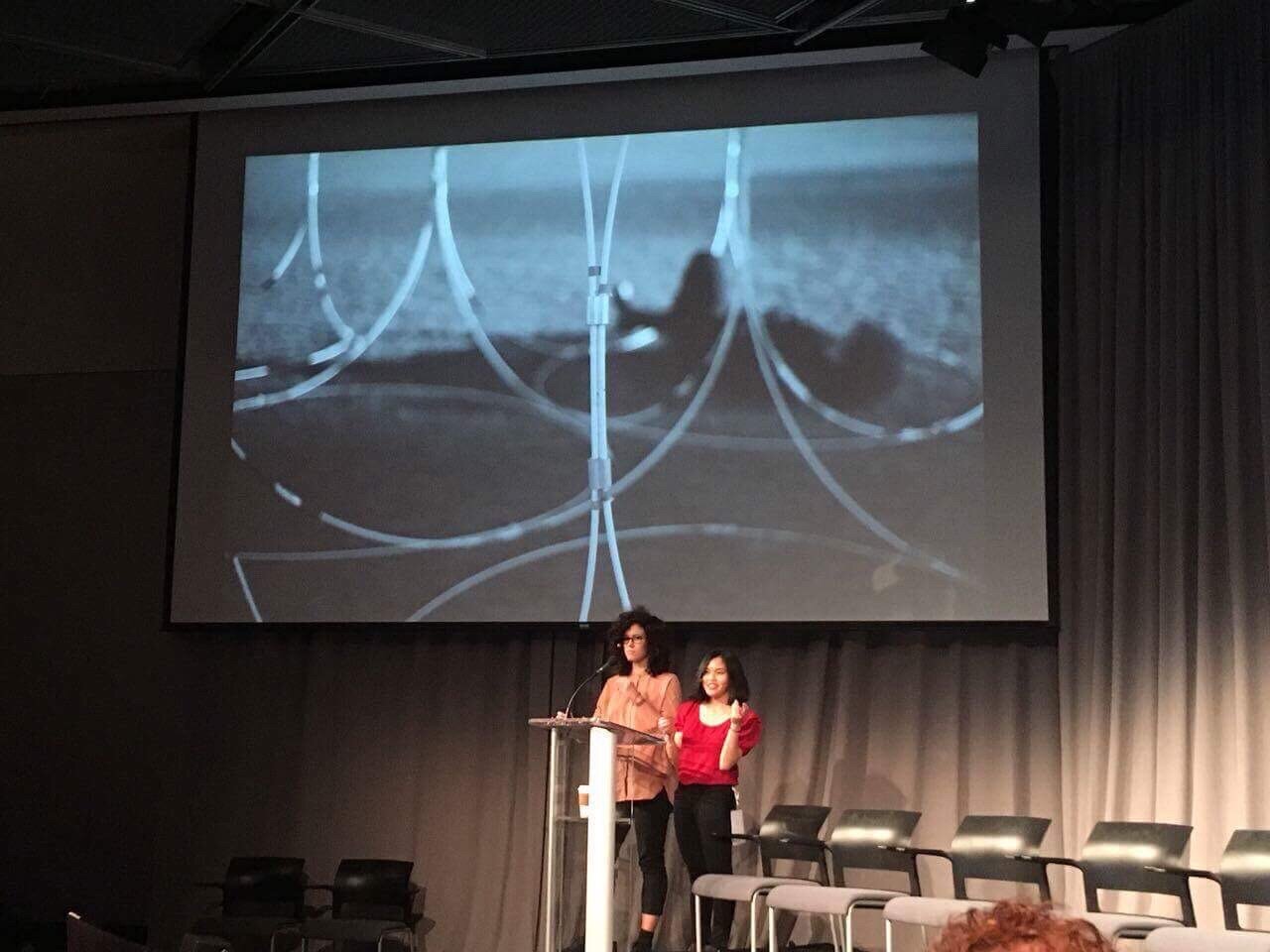  Presenting the project at ACADIA 2017 in the MIT Media Lab with collaborator MyDung Nguyen. 