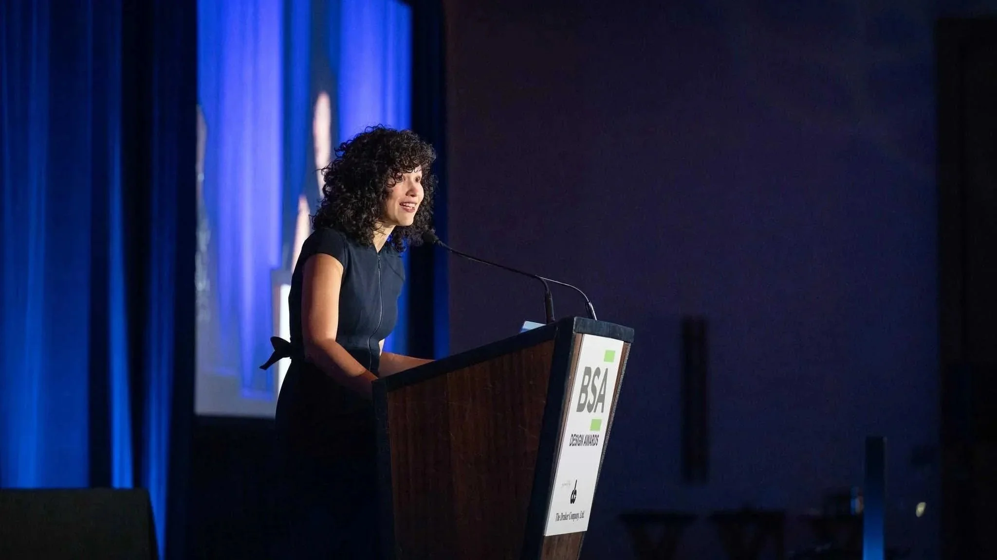 Delivering the acceptance speech for the Earl R. Flansburgh Young Designers Excellence Award at the BSA 2026 Gala.  