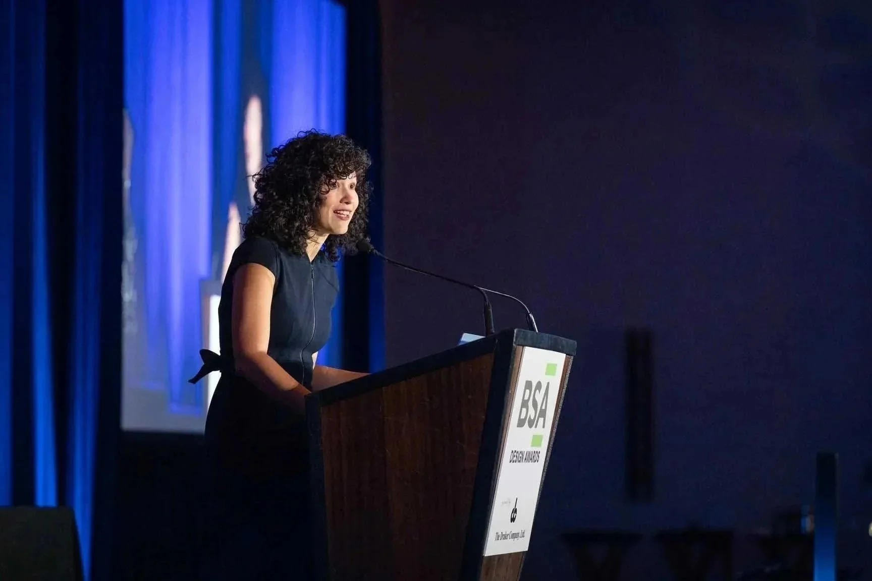 Delivering the acceptance speech for the Earl R. Flansburgh Young Designers Excellence Award at the BSA 2026 Gala.  