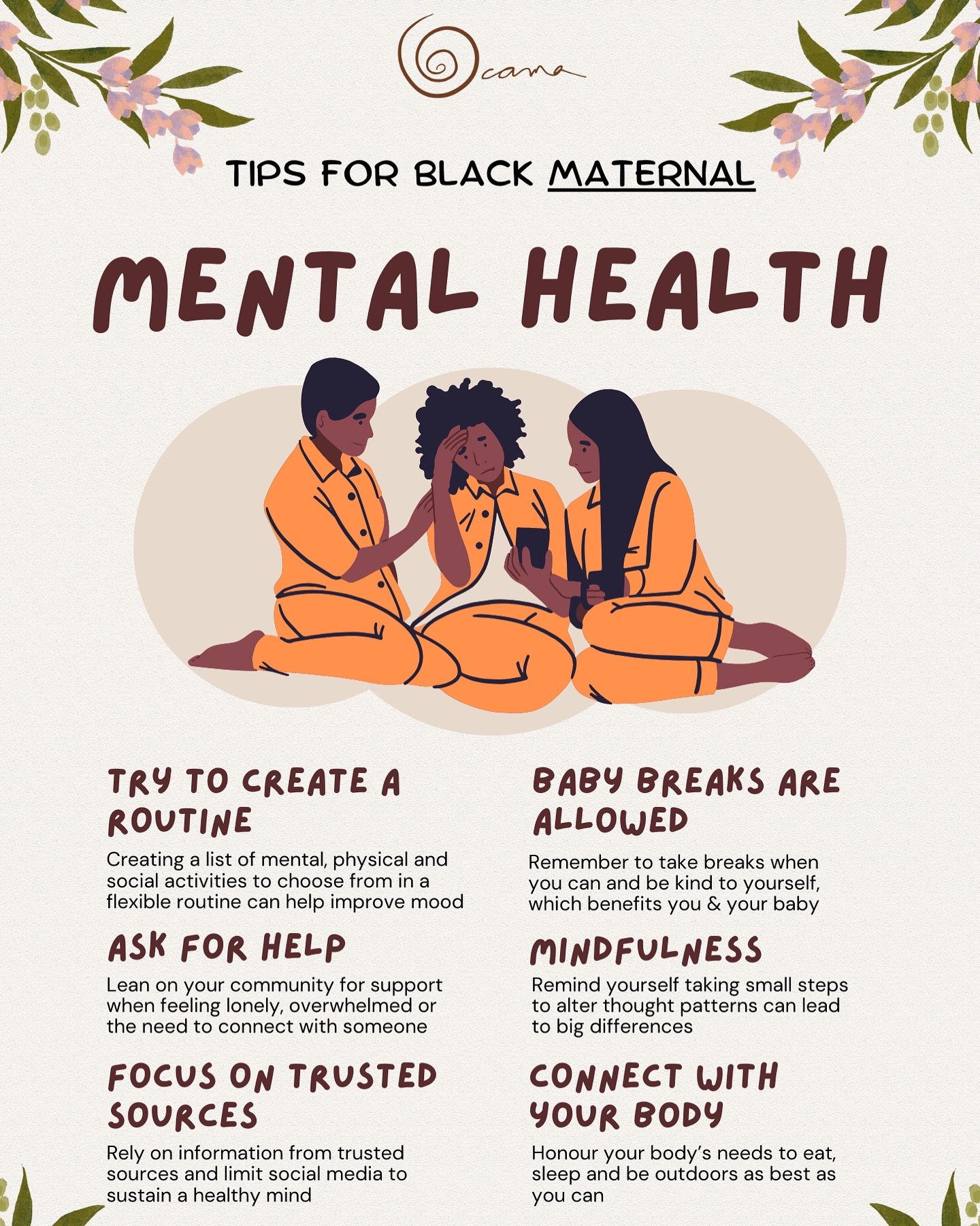 As we continue to recognize Black Mental Health week, we would also like to highlight some tips specific to Black Maternal and Postpartum Health. Share with all parents in your life &amp; peep our stories to learn more 🤍