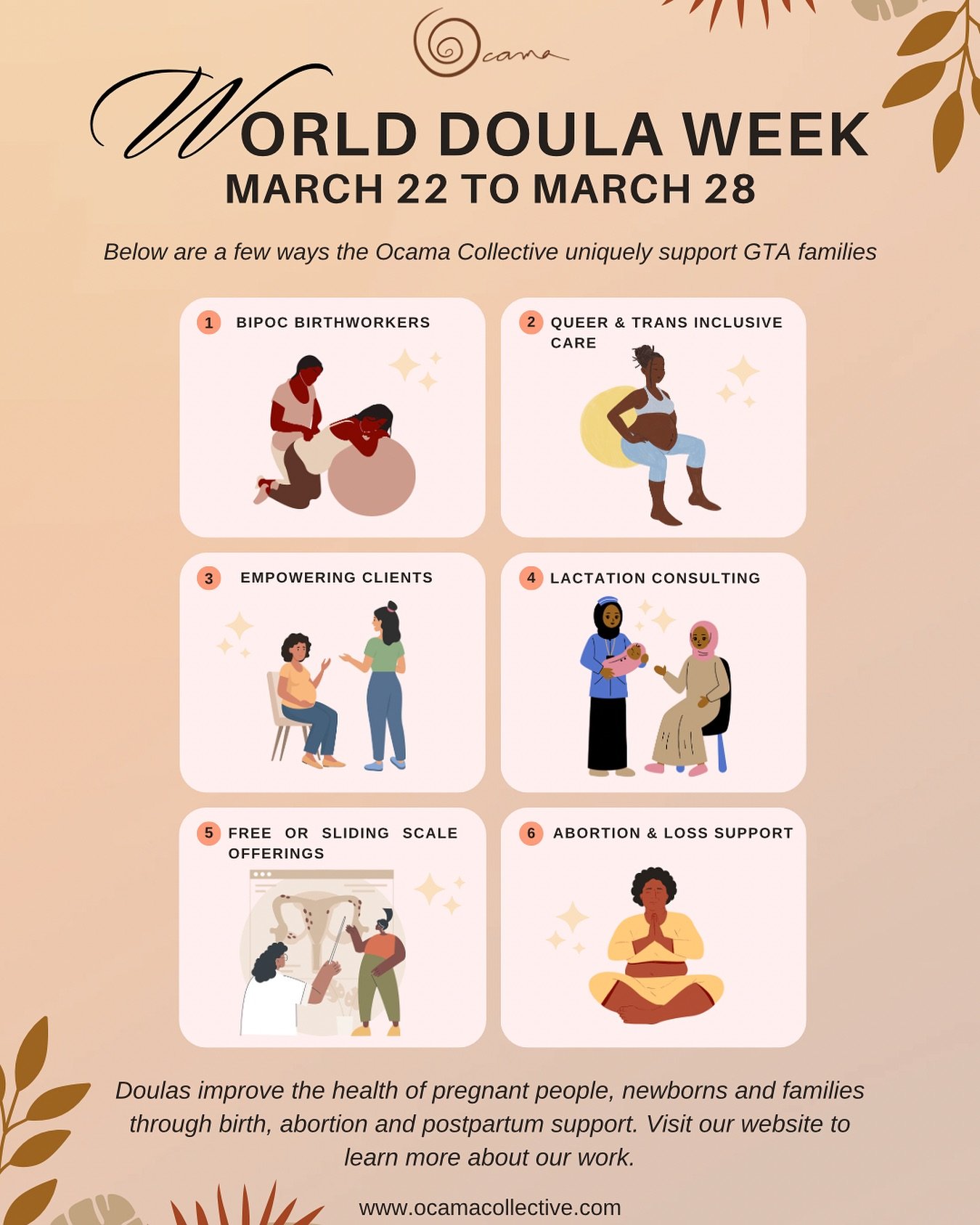 Join us in recognizing World Doula Week! We&rsquo;ll be highlighting all the unique ways Ocama birth workers support GTA families throughout the week 🤎 All made possible through our generous supporters, of course!