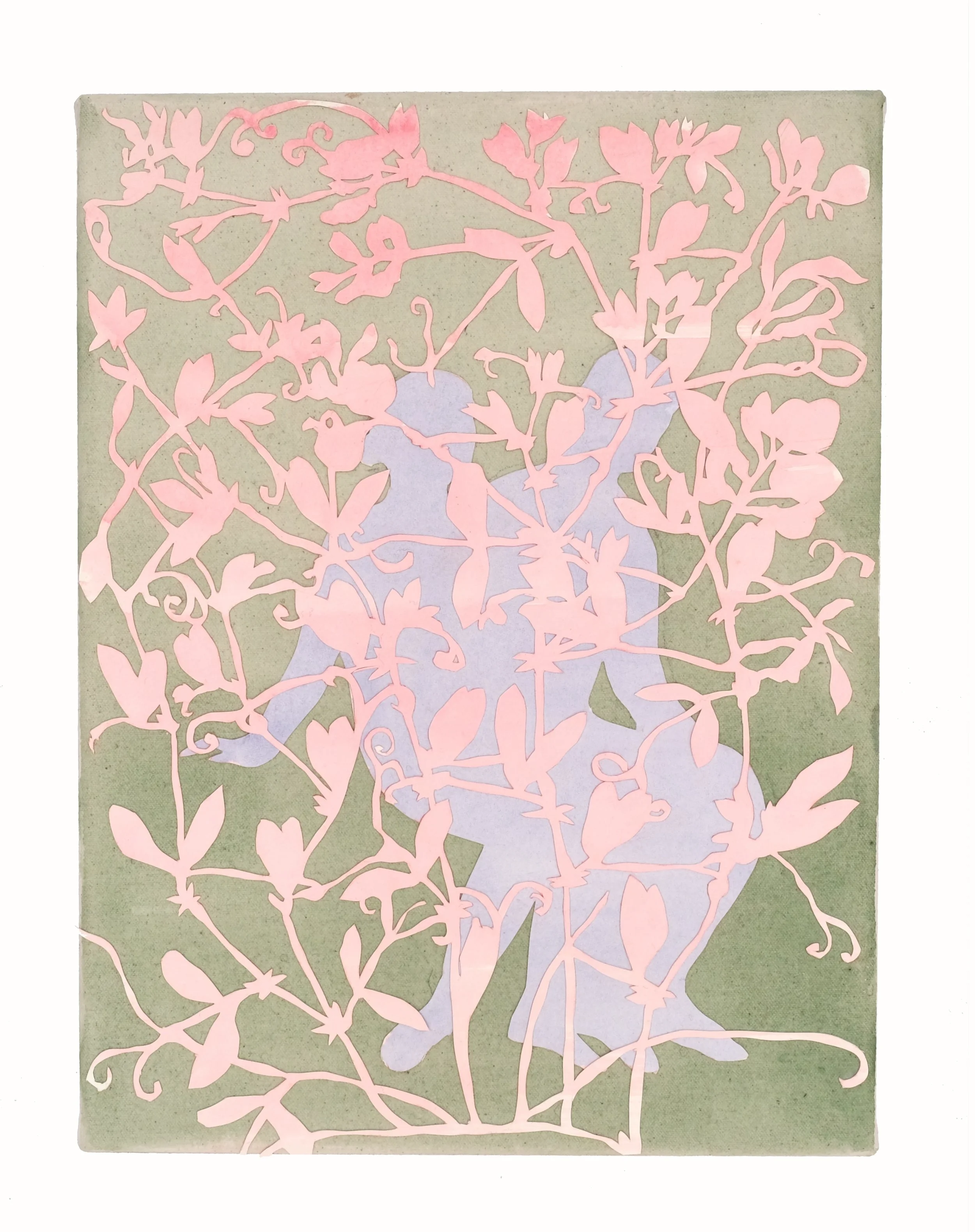   Man and Woman in Garden    Acrylic on canvas and watercolour on paper 30 × 40 cm  2026 For enquiries please contact  katherine@oliverprojects.com  