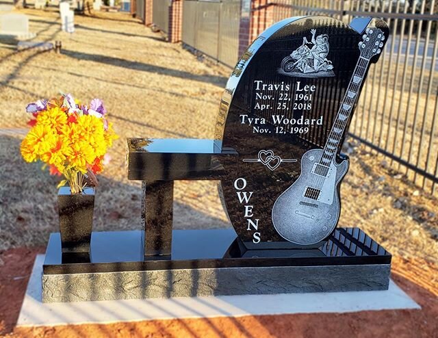 Thank you so much to Tyra, for trusting us to create this loving memorial for her and Travis. It was such a pleasure getting to know you and our talks along the way!
This memorial was made from Jet Black Granite. This incorporates Hand Etching &amp; 