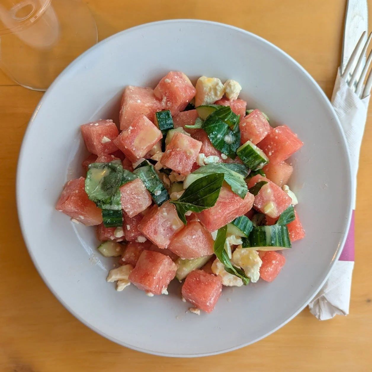 Escape the summer heat with a refreshing 🍉 Watermelon Salad 🍉 ~ juicy watermelon, cool cucumber, salty feta, fresh basil, lime juice, and housemade honey-lime vinaigrette.
🍉 🍉 🍉 🍉 🍉 🍉 🍉 🍉 🍉 🍉 🍉 🍉 🍉 🍉 🍉 🍉 🍉 🍉 🍉 
Only available for