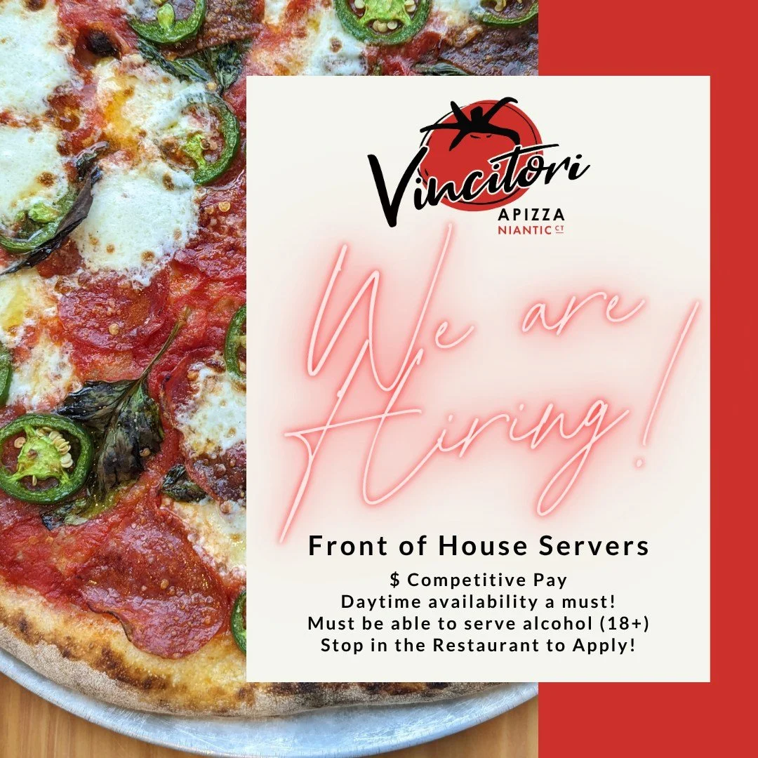 We're hiring! Seeking Servers who are available during the daytime, weekdays. Must be at least 18 to serve alcohol. Pay is competitive! Stop in between 12-9pm to fill out an application!

 #apizza #ctpizzatrail #eatlocal #niantic #eastlyme #ctshoreli