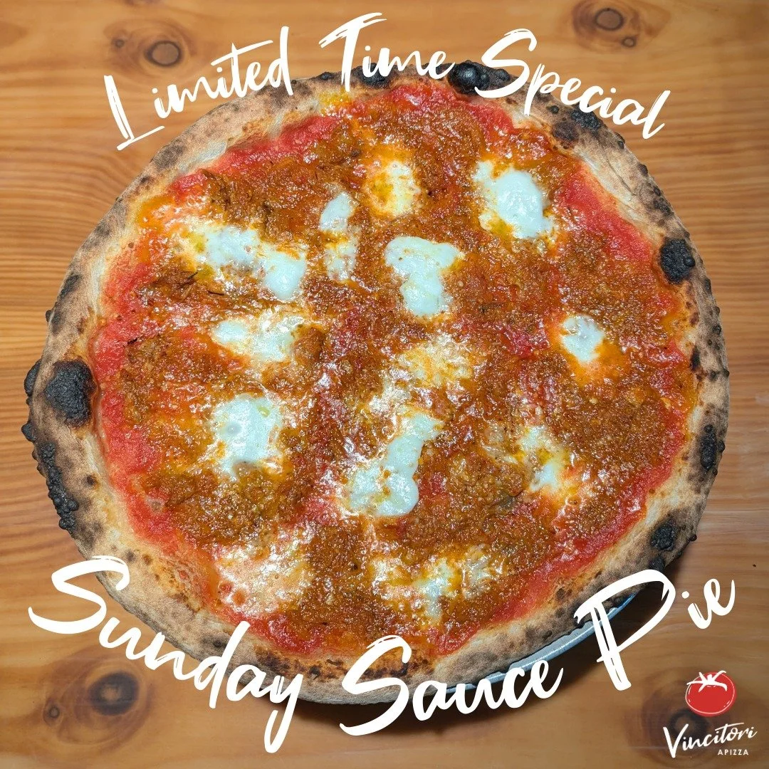 Just like Nonna made it! 🥰

~ Sunday Sauce Pie ~
Sweet pork ragu, creamy buffalo mozzarella, red sauce, baked on our sourdough pizza crust with the perfect amount of char 🤌🍕

limited time only!

VincitoriApizza.com | 860-739-3136 | 294 Main St, Ni