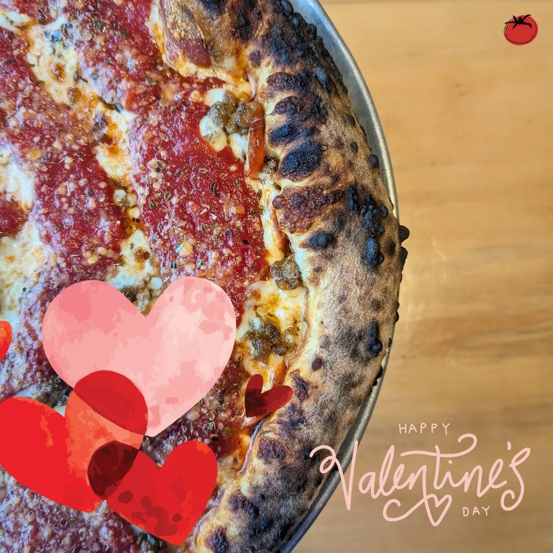 What's a better way to show your love than with delicious pizza?!

Happy Valentine's Day from us to you and yours! We love our customers 💓

Featuring: Circa 1985 ~ extra cheesy bottom; pepperoni, sausage middle; sauce swirled on top; garnished with 