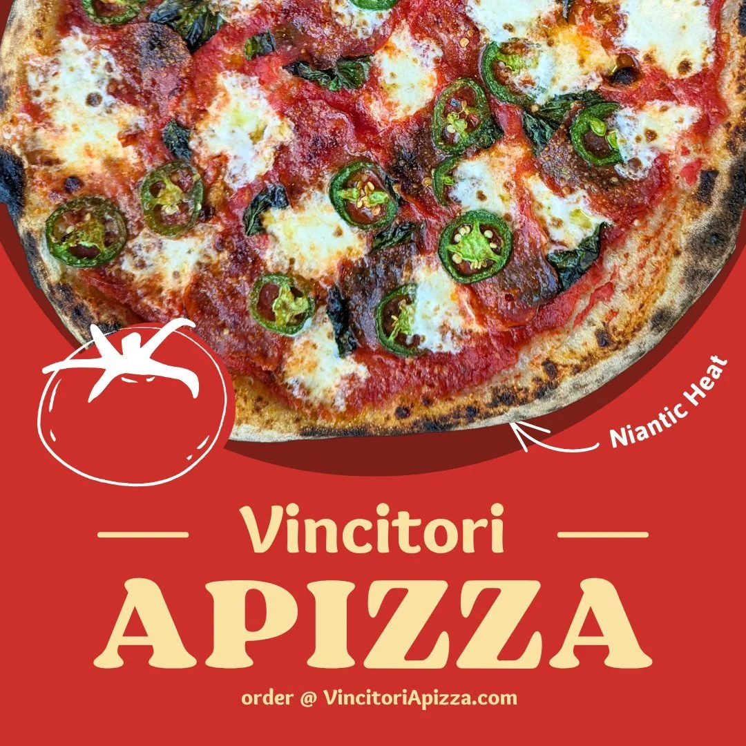 The weather's heatin' up 🌞 and so is the pizza! 

🔥 Spicy Sopressata and 🔥Fiery Jalapenos with fresh mozzarella, basil, and house sauce. Chefs kiss! 

Order your Niantic Heat Apizza at VincitoriApizza.com