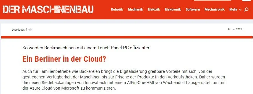 "Der Maschinenbau" berichtet über die InnovaBack Siedebackanlagen