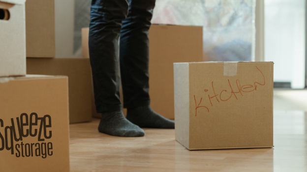 Boxes packed in a kitchen