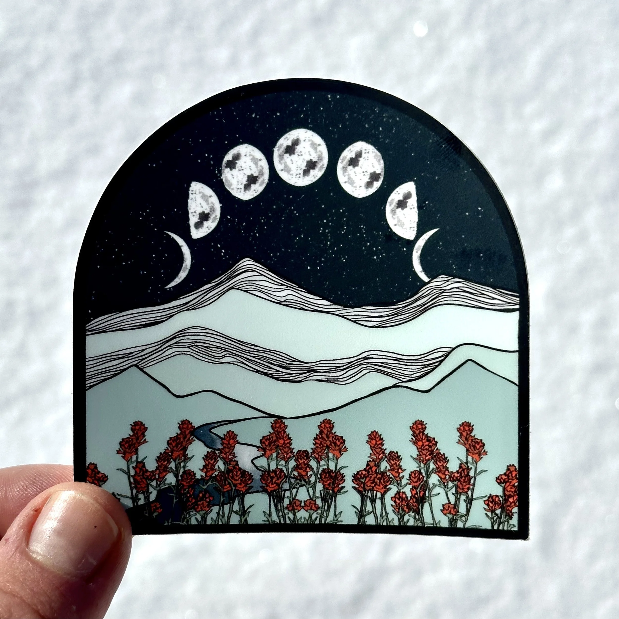 Moon Phase and Indian Paintbrush  3"  Stickers