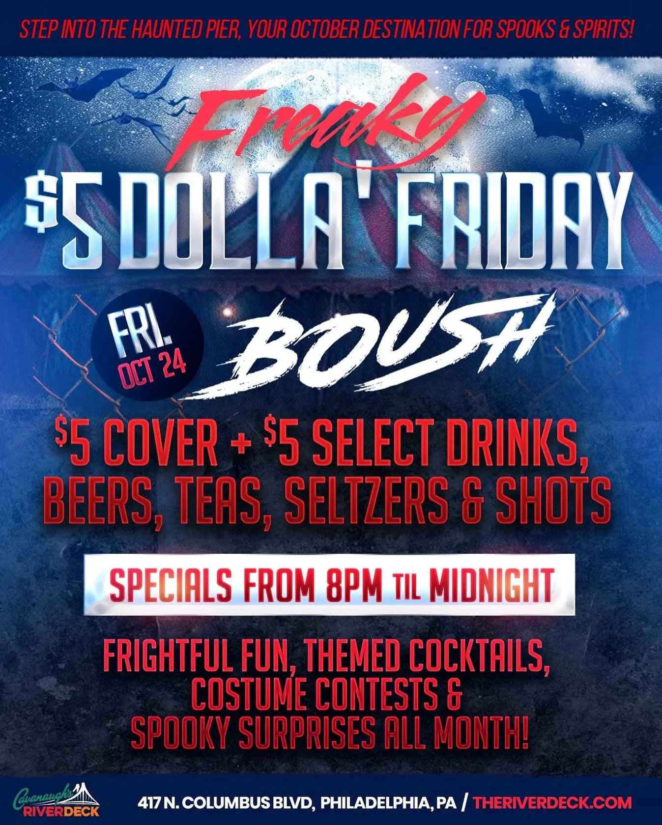 We’re going FULL haunt mode TONIGHT - spooky sounds from DJ Boush + $5 Dolla’ Freaky Friday specials… 💀🎪
$5 cover + $5 select drinks, beers, teas, seltzers & shots from 8pm till 12am...Bring the WHOLE squad, it’s GROUP