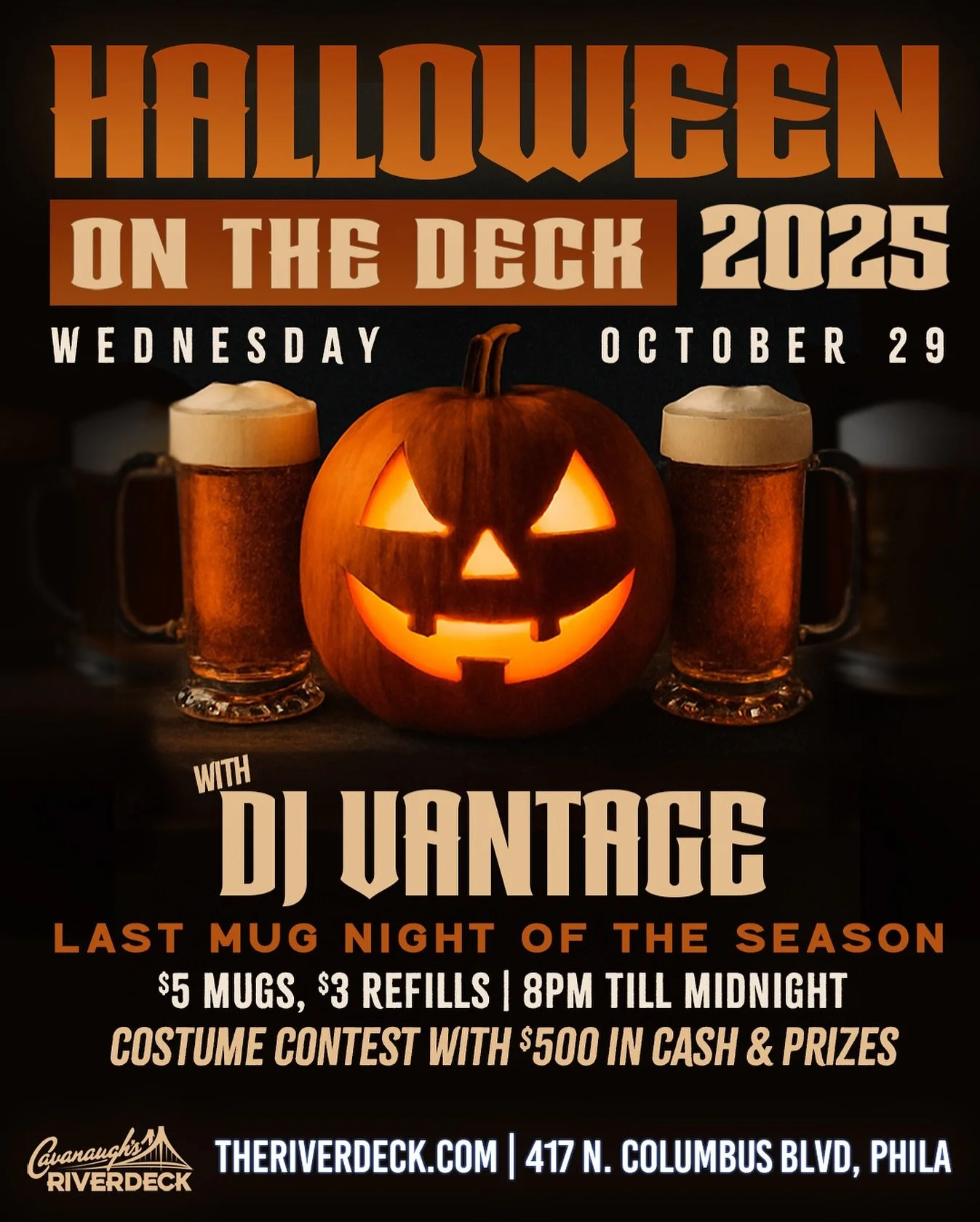 Final Mug Night of the season is HERE!🍺 $5 mugs, $3 refills + sounds from DJ Vantage...The haunts kick-off at 8pm + spooky specials till midnight...
Rock your best costume for a shot at $500 in cash & prizes! SIP, SCARE & send SPOOKY SZN of