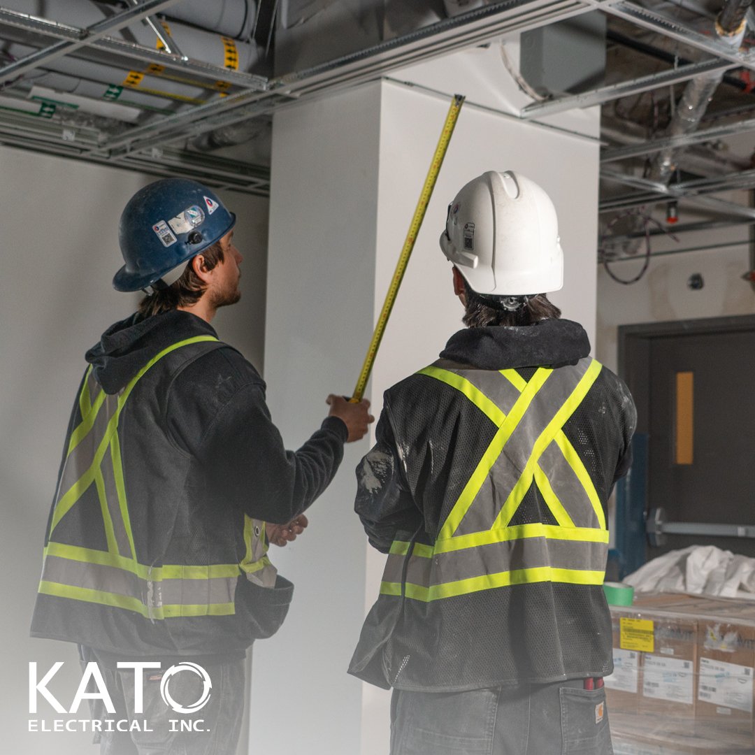 These two skilled KATO electricians are busy planning out the layout for an important electrical light system. 📐🔌 From mapping out the circuits to deciding on the best approach, these crucial step ensures everything runs smoothly during the install