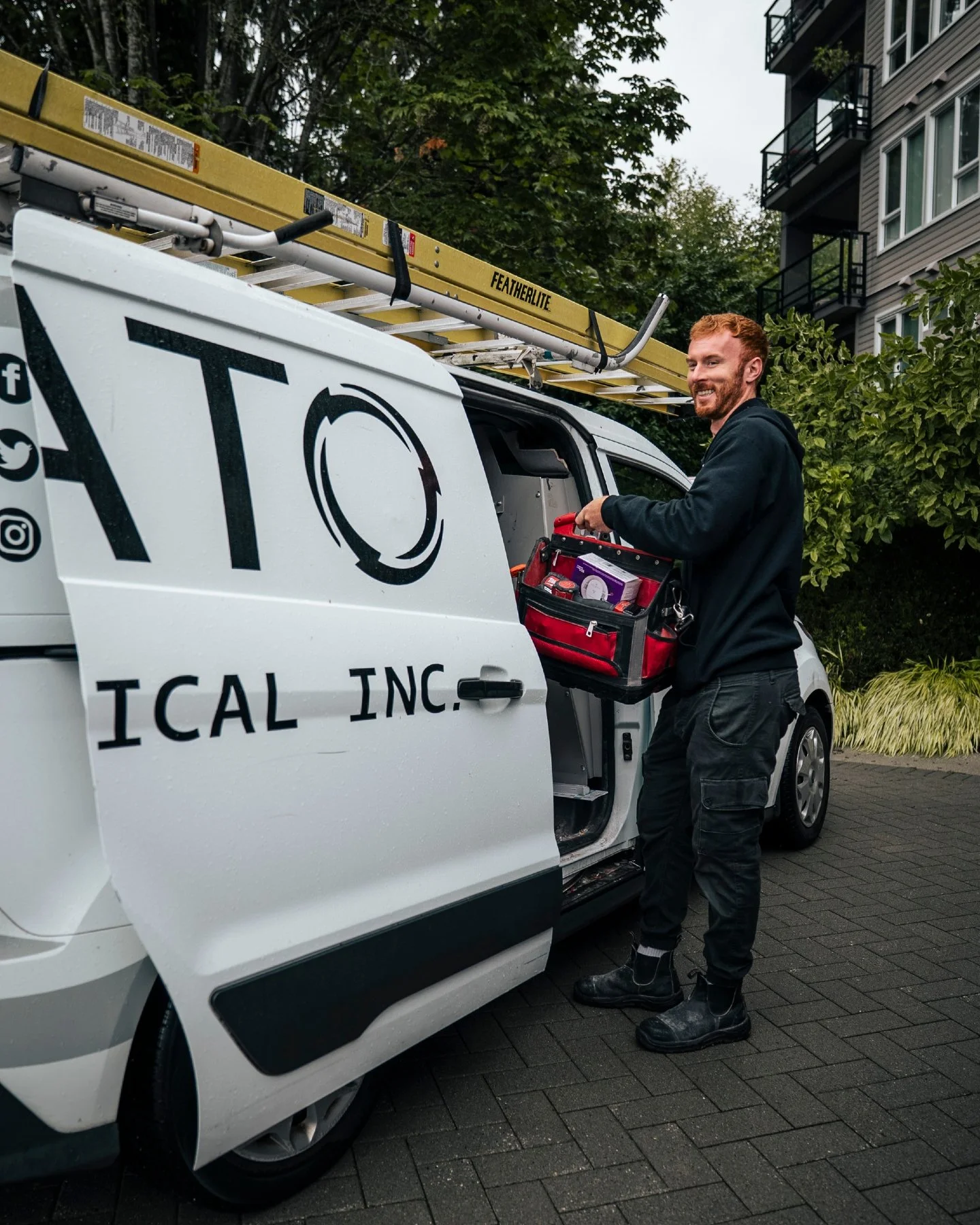 The knock before the fix. 🔌

Andrew grabbing his kit on a rainy Vancouver morning. Rain or shine, we show up when we say we will &mdash; clean boots, tidy work, and a van stocked so we're not running to the supply house halfway through your job.

Li