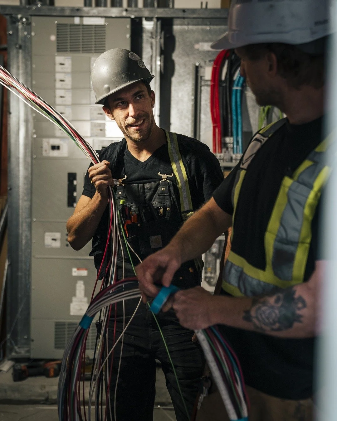Color-coded chaos, under control 🌈⚡ Our commercial crew prepping a wire pull at the gear &mdash; organized, labelled, and dialed in before a single conductor lands. That's the prep that keeps big jobs moving. 👷

#CommercialElectrical #ElectricalCon