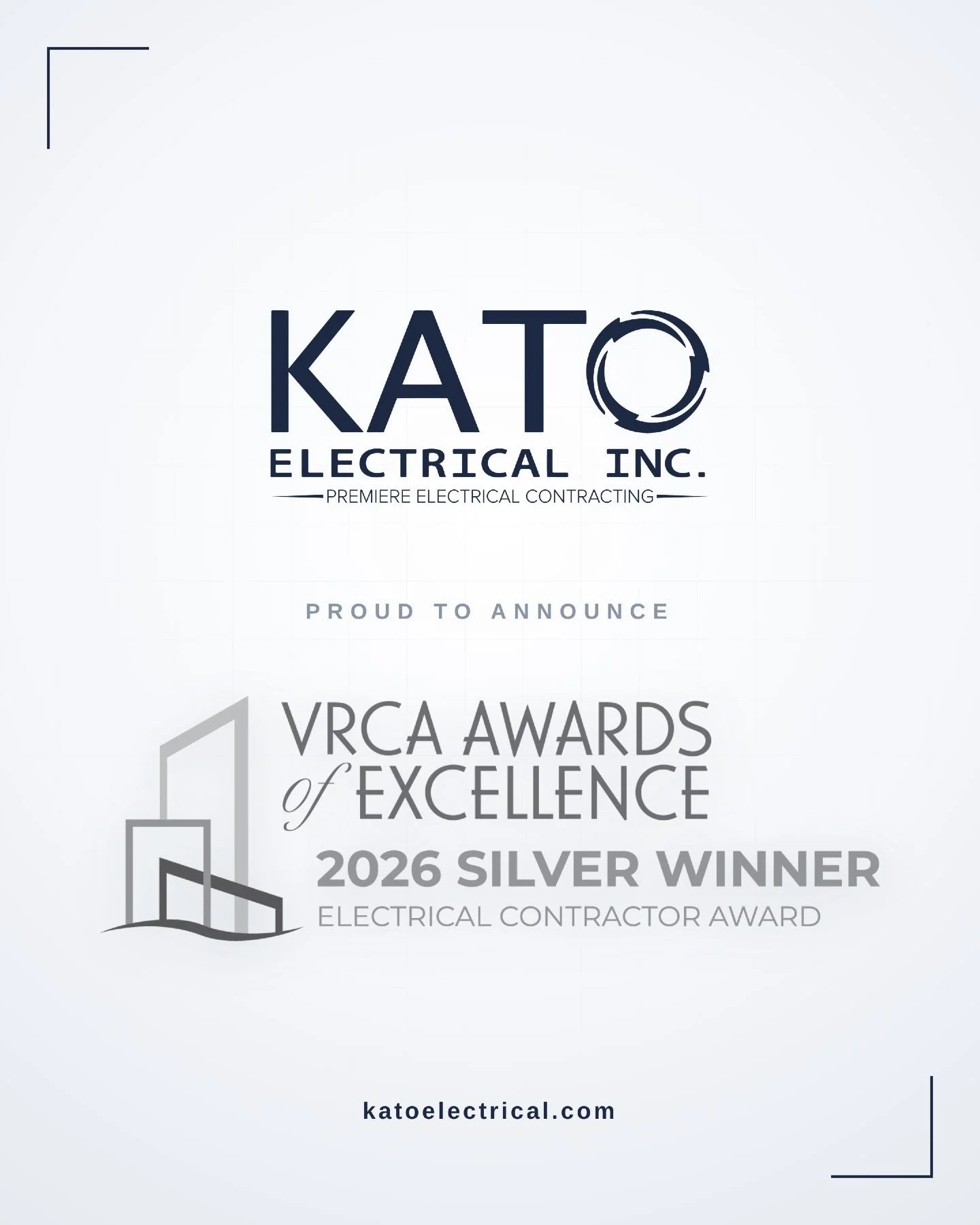 🏆 Silver Winner &mdash; and proud of it.

Kato Electrical has been named a 2026 VRCA Awards of Excellence Silver Winner for Electrical Contractor. ⚡

Shout-out to the three projects that got us here:
⚡ Lynn Creek
⚡ Hollyburn
⚡ RCMP

This one's for o