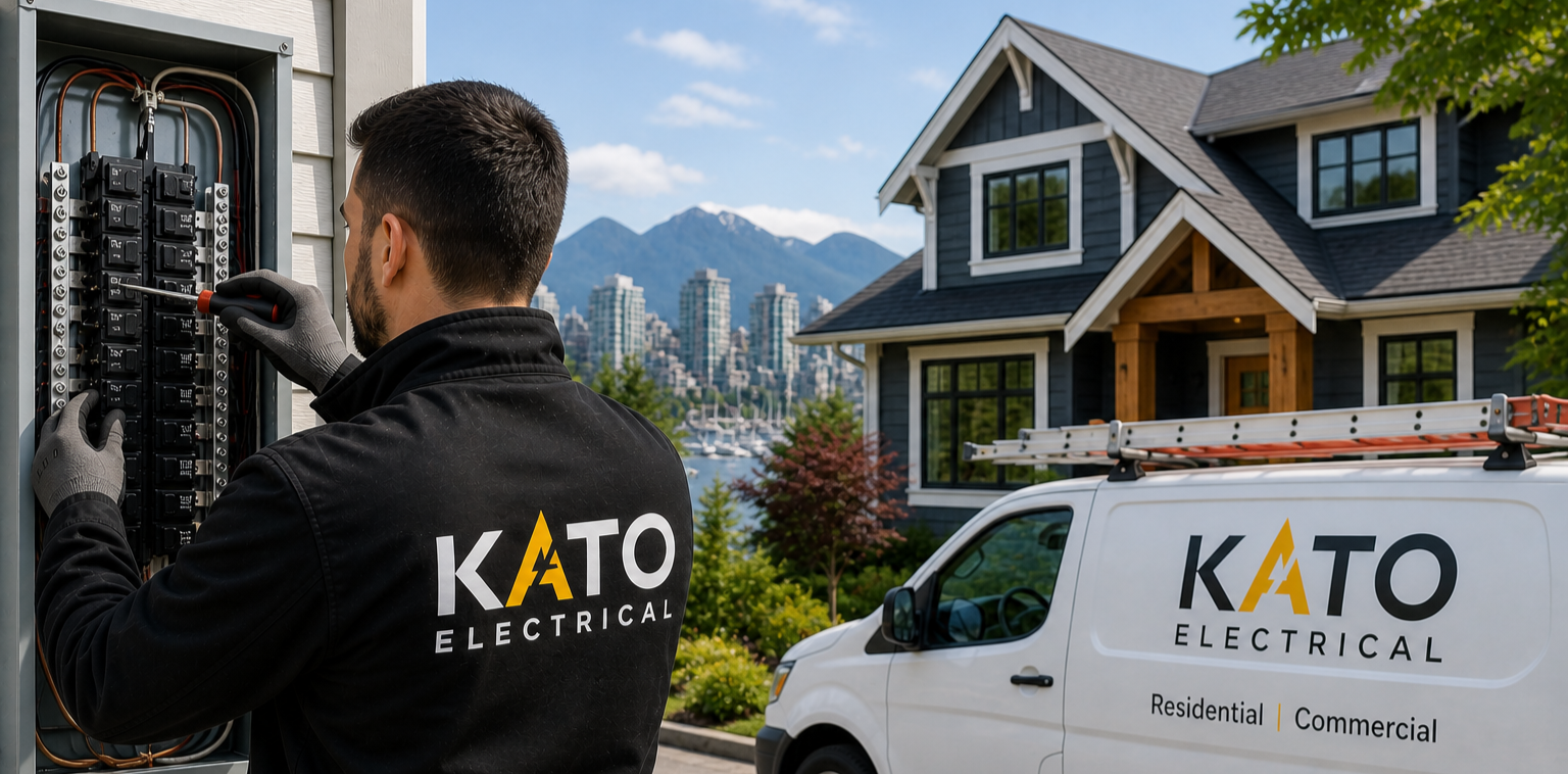 Licensed electrician in Vancouver inspecting a residential service panel