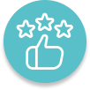 hand thumbs up with three stars of a review icon