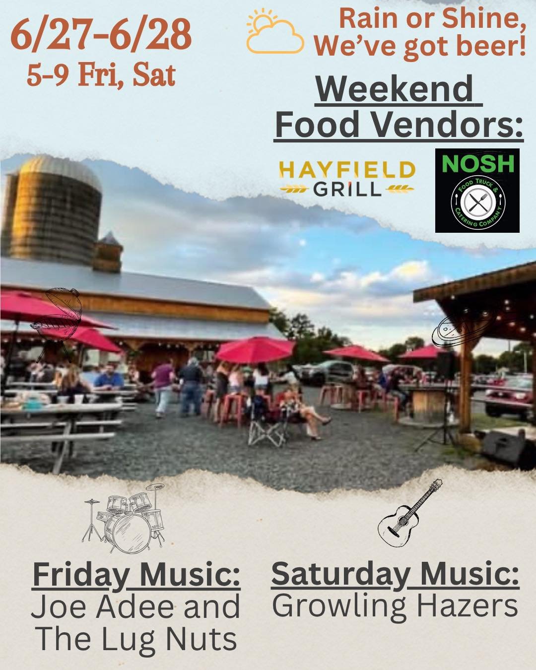 🌤️Whether it rains or shines this weekend, we've got you covered with great beer! 🍺
🥁Join us on Friday and jam out to Joe Adee and the Lug Nuts - an energy powerhouse band that plays a dynamic mix of outlaw country, southern rock, and R&amp;B.
🎸S