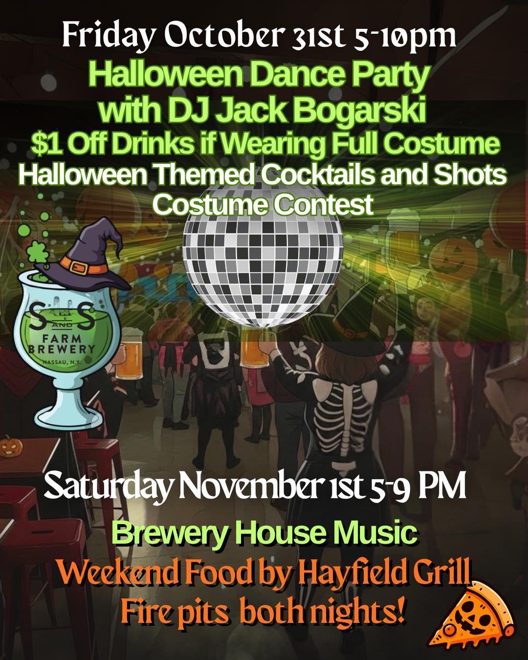 🎉 Get ready for a spooktacular weekend! 🕷️

Join us for a Halloween Dance Party with DJ Jack Bogarski this Friday, October 31st from 5-10 PM! 

🎃 Enjoy $1 off drinks when you wear a full costume
🍹 Halloween-themed cocktails and shots! 

Don&rsquo