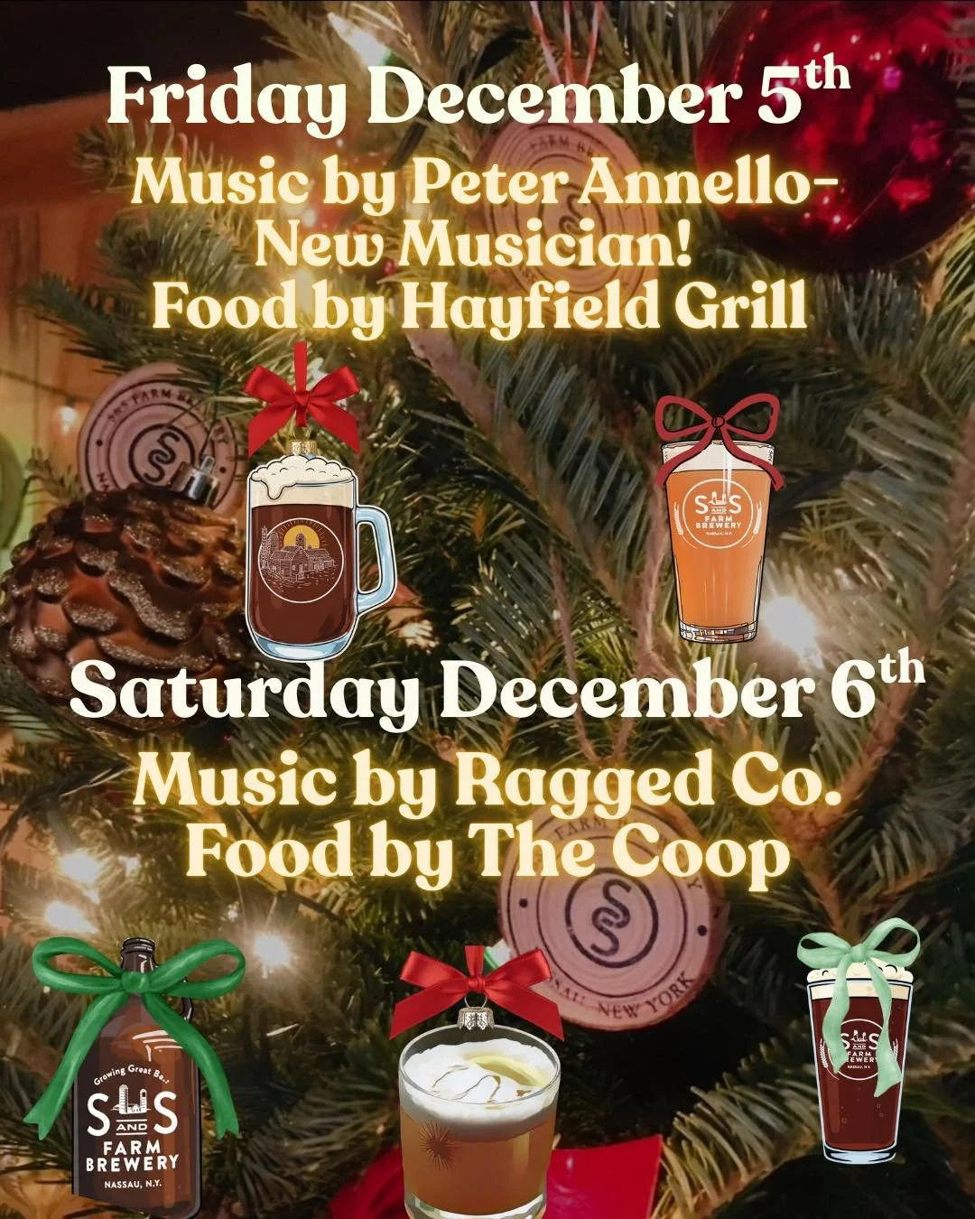 ❄️Celebrate the first big snowfall of the season in our cozy taproom! 

Friday, December 5th
🎶 Live music by Peter Annello (covering for Ben Hart) 
🍔 Food from Hayfield Grill 

Saturday, December 6th
🎶 Music by Ragged Co. 
🍗 Delicious bites from 