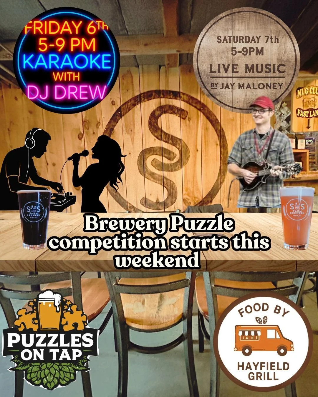We&rsquo;re getting excited for this weekend with some INCREDIBLE firsts at the brewery! 🎉

🎤 Our FIRST karaoke night kicks off this Friday,
🧩 PLUS the FIRST weekend of our brewery-wide puzzle competition. 
🎶 And one of our favorites, Jay Maloney