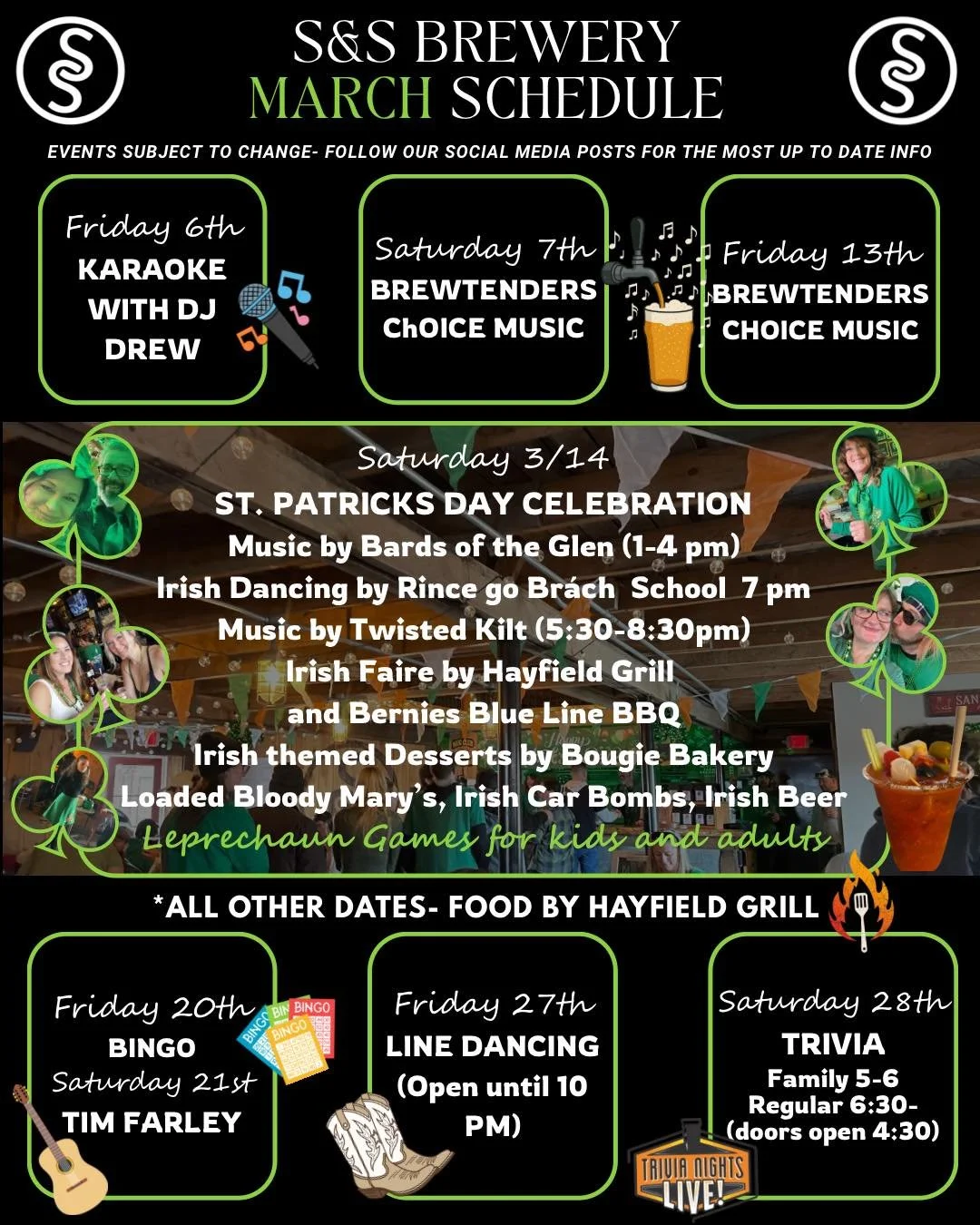 March is stacked with something for every age and vibe-and plenty of good beer to go around!

☘️☘️☘️☘️☘️☘️
Right in the middle of it all is our St. Patrick&rsquo;s Day Celebration, one of the biggest highlights of the year, with live Irish music, dan