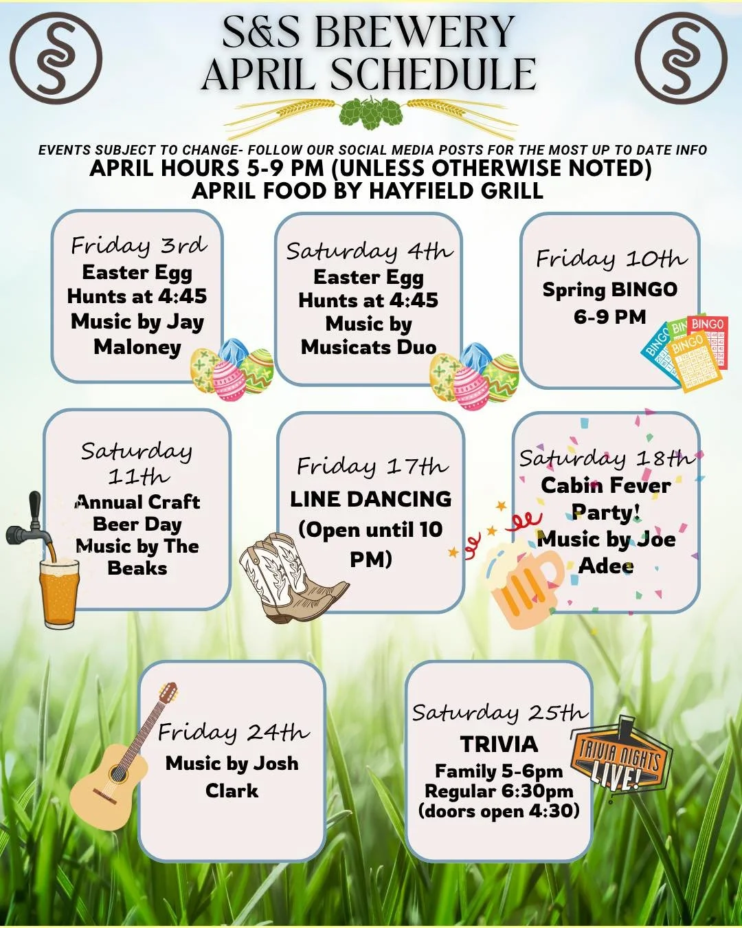 ☀️Hello Spring! We missed you! 🌸🌷 Looking forward to some warmer days and evenings outdoors! Music will continue to be inside this month (weather pending) but the outside area is open including our playground. 

For more info on our Family Easter E