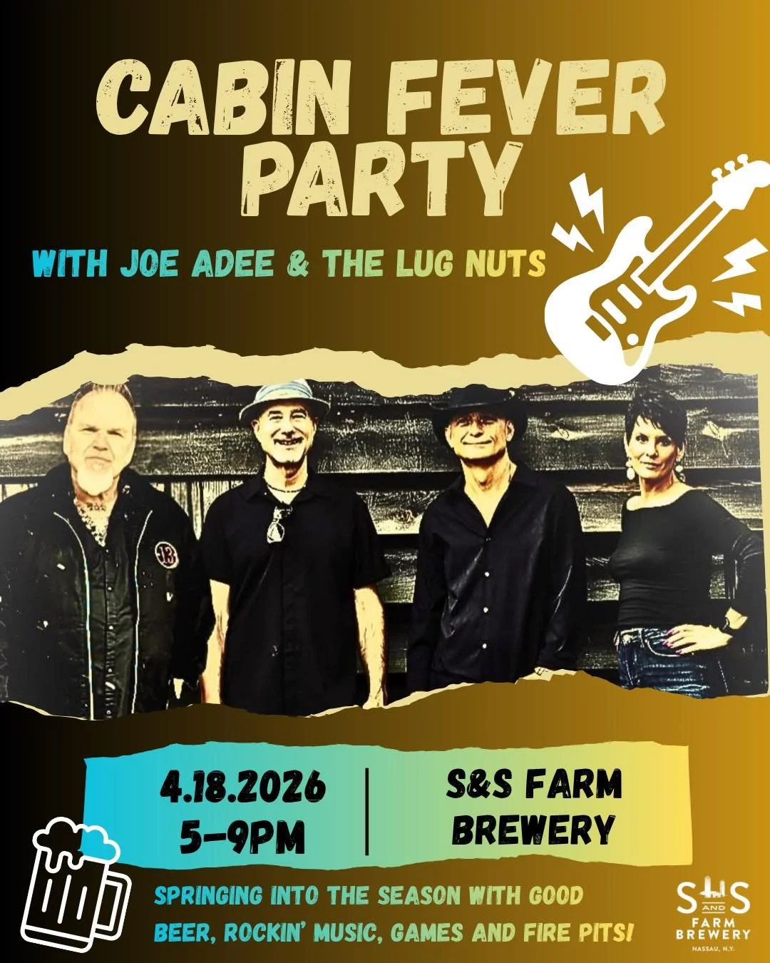 Who else has been suffering from cabin fever after being cooped up all winter??? We know we have&hellip;☀️☀️☀️

Break out this weekend with great tunes, barnyard lounging, cold beer, and more. joeadeeandthelugnuts are always ready to bring the party 