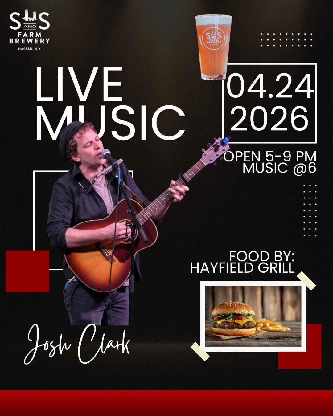 🎶🍻 This weekend at S&amp;S&hellip;
Live music with Josh Clark (inside stage) @ 5:30pm. 

Then come back 4/25 for our LAST Family Trivia of the season at 5pm (Topics: sports, video games, animals &amp; nature and history)and stay for Regular Trivia 