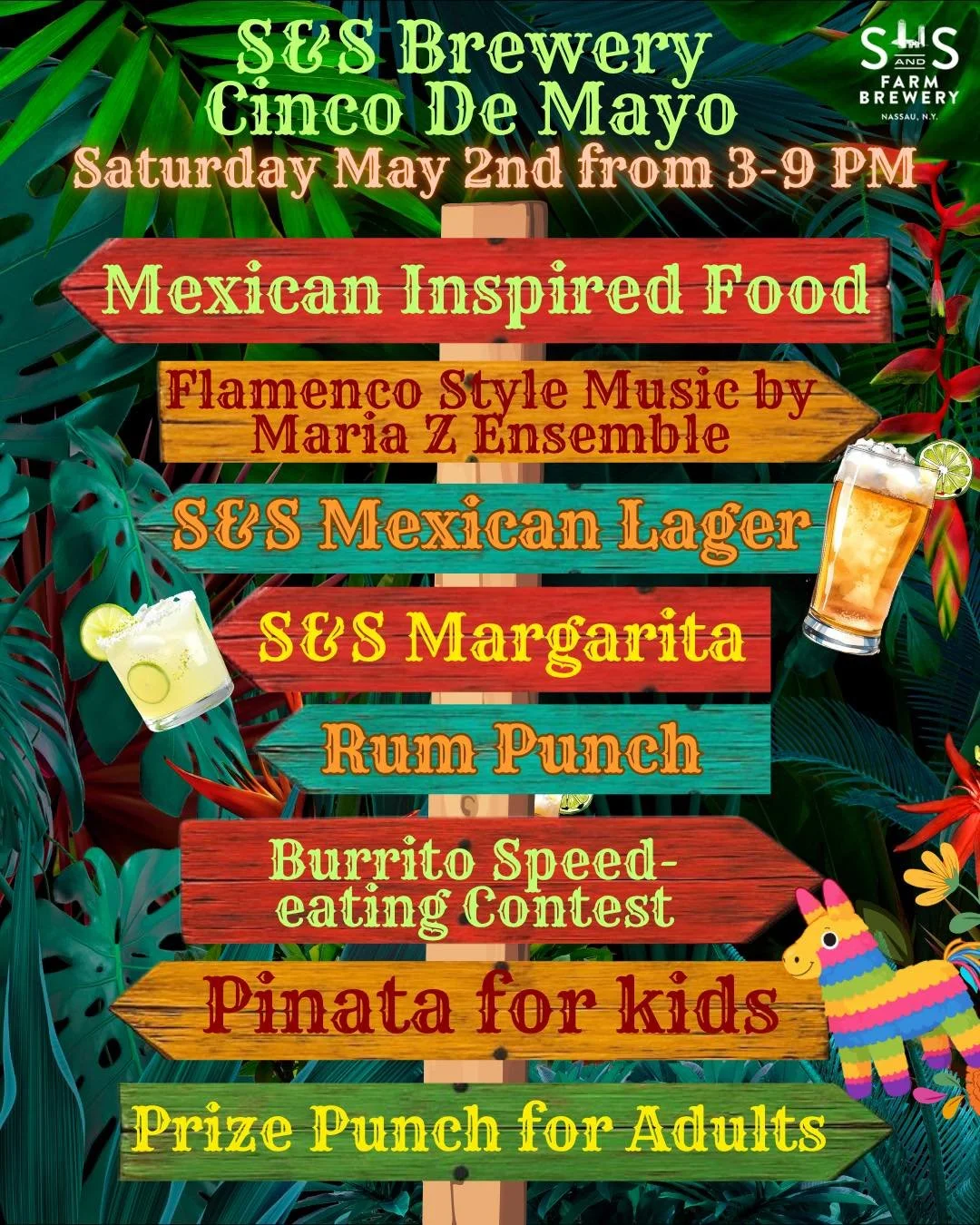 Cinco de Mayo weekend! Mexican inspired food, incredible entertainment (music at indoor stage this weekend) and plenty of seating inside and out.

We will be releasing the S&amp;S Mexican Lager this weekend; the only batch we make for the year!

Our 