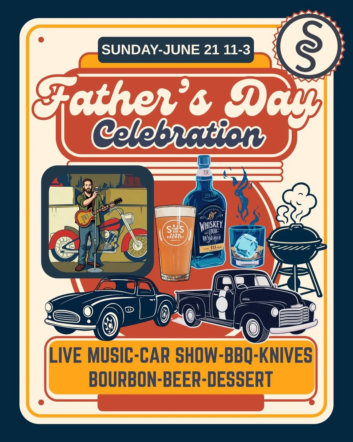 We are revving up a day of fun this Father&rsquo;s Day at S&amp;S, Sunday, June 21st from 11-3pm&hellip;

&bull;Car Show!- bring your cool car to show off in our parking lot 
&bull; Bernie&rsquo;s Blue Line BBQ 🍗🔥(tickets below)
&bull; Live music b