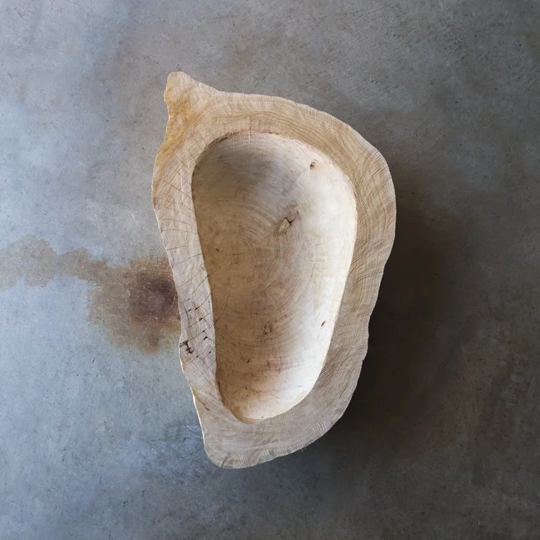 Hand-carved bowl with skate-pool shape made out of Western Red Cedar rescued from Studio City in Los Angeles, Ca.