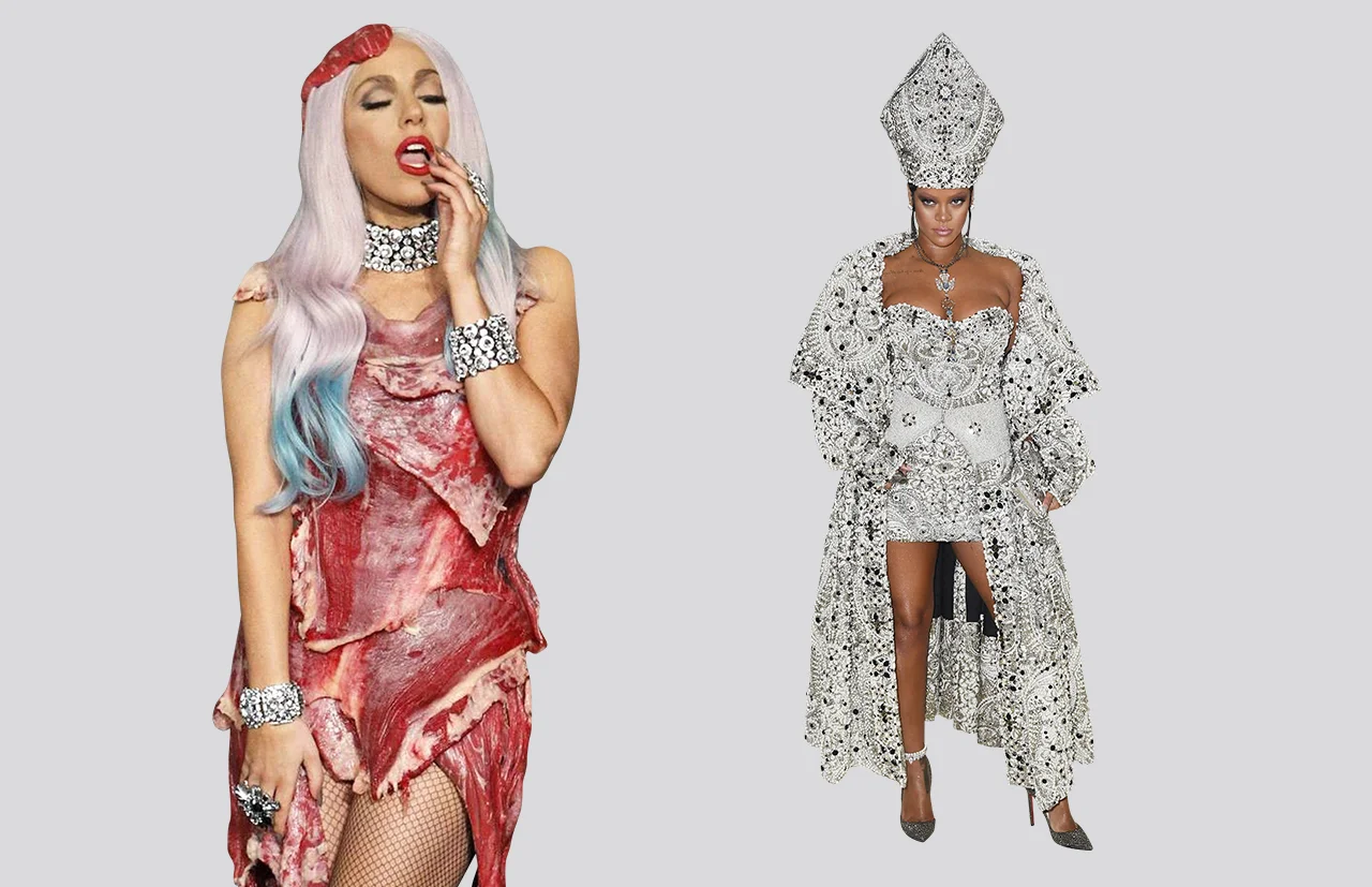 LADY GAGA IN MEAT DRESS AT THE 2010 MTV VIDEO MUSIC AWARDS; RIHANNA IN MAISON MARGIELA AT THE MET GALA 2018